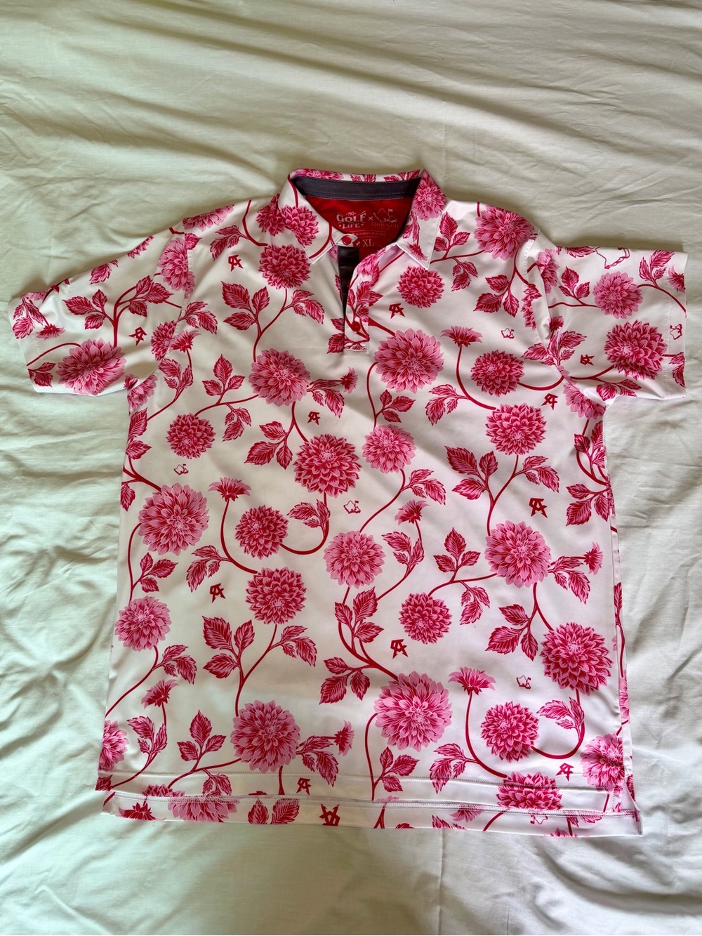 G/FORE Men’s White Polo with Pink Floral Print